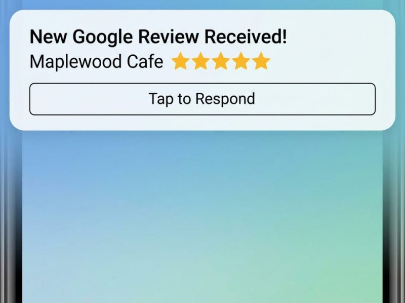 A clean notification graphic on a phone screen, signaling a new Google review alert for quick action.